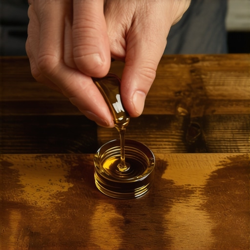 Person applying oil to water stain on wooden furniture