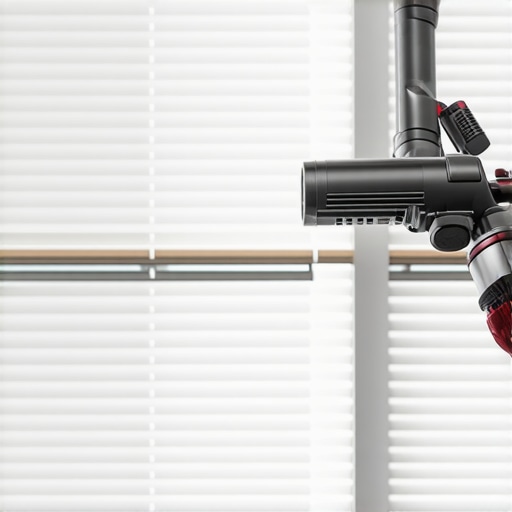 Vacuuming dust out of a vertical blind headrail track to prevent mechanical wear.