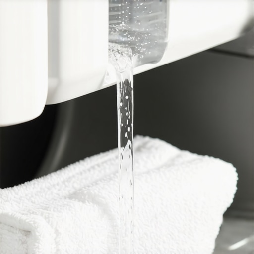Pouring white vinegar into a washing machine to remove towel buildup