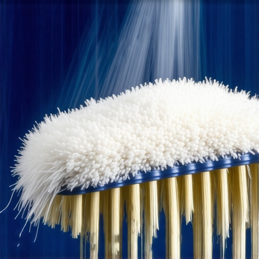 Close up of soft brush removing fine construction dust from velvet fibers