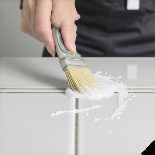 A person sealing tile grout lines with a small brush to protect against stains and moisture.