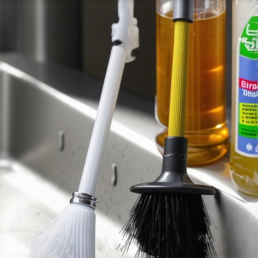 Professional drain cleaning tools on a kitchen counter.