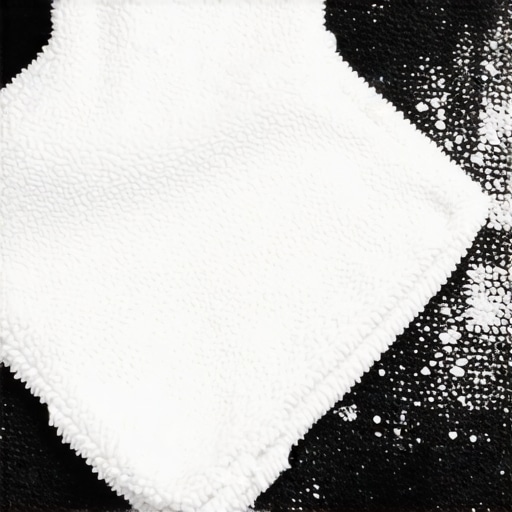 White microfiber towel absorbing neutralized winter road salt from a dark patterned rug