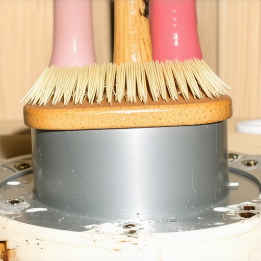 Close up of a hand cleaning dust from a bathroom fan motor with a small brush
