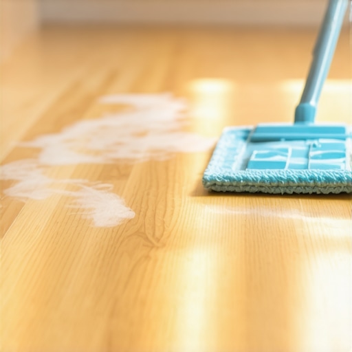 Close up of hazy floor being wiped to reveal a clean shine