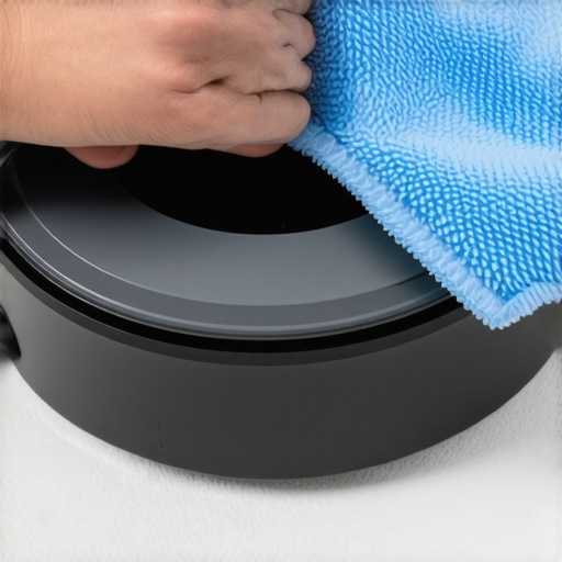 A person wiping down a dusty vacuum seal with a microfiber cloth.