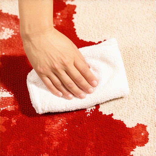 Person blotting a carpet stain correctly with a white cloth.
