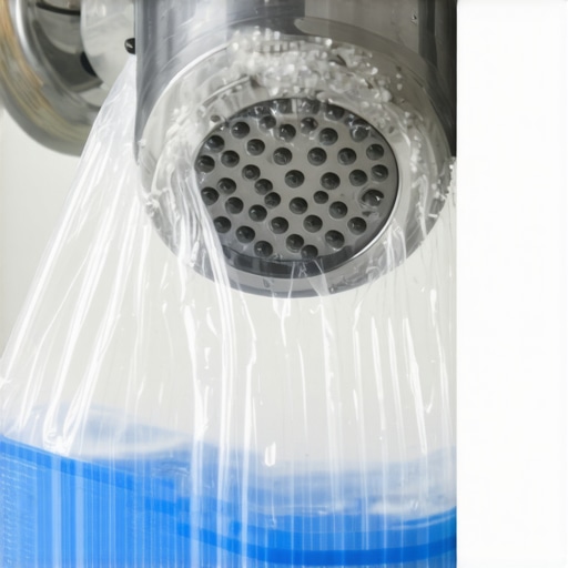 Chrome shower head being cleaned with a plastic bag of vinegar and a rubber band