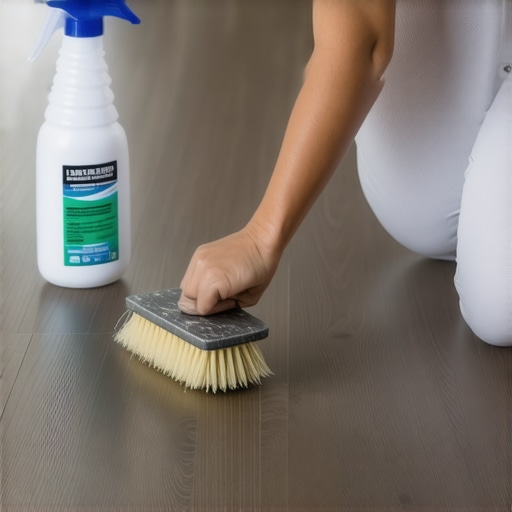 A close up of a soft brush agitating dirt out of the grooves of a vinyl plank floor.