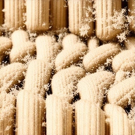 Macro view of fine white construction dust embedded in beige Berber carpet loops