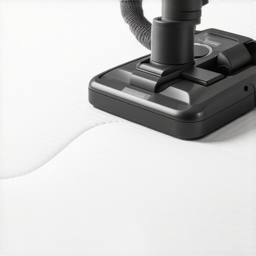 A person demonstrating the cross-hatch vacuuming method on a mattress with an upholstery tool.