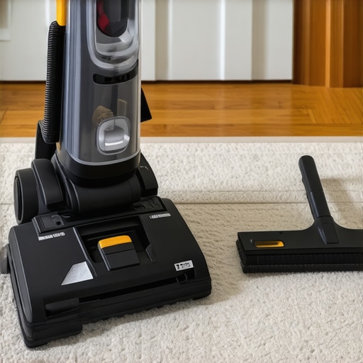 HEPA vacuum and squeegee on a clean rug