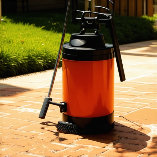 A pump sprayer and synthetic brush used for cleaning brick surfaces.