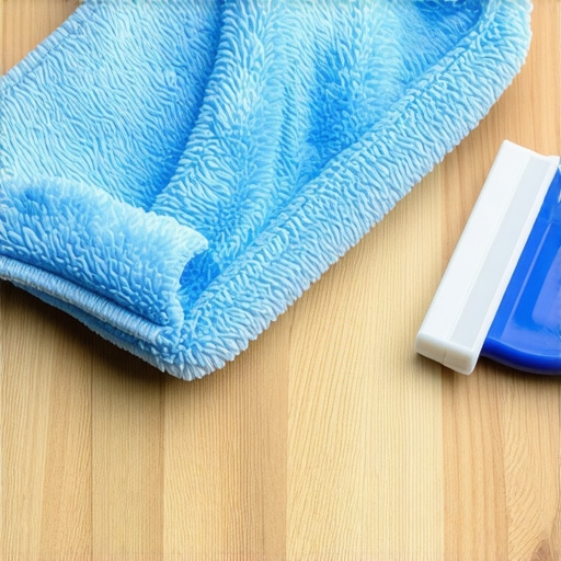 Close-up of professional cleaning tools including microfiber cloths, a squeegee, and a detail brush.