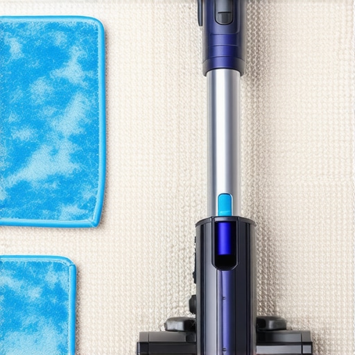 High-end vacuum cleaner and microfiber cloths on a clean carpet