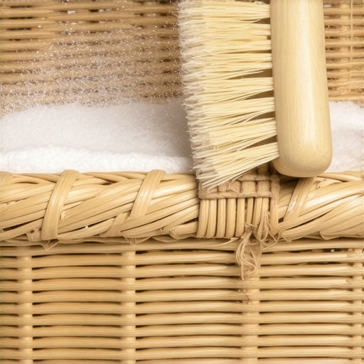 Close-up of construction dust trapped in a woven basket being cleaned with a brush.