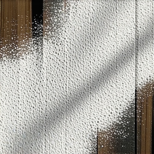 Close up of fine white drywall dust on a dark wood floor showing the texture and settling patterns.