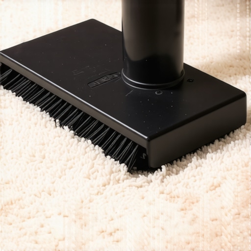 A person using a professional carpet rake to lift and restore the pile of a high-traffic carpet area.