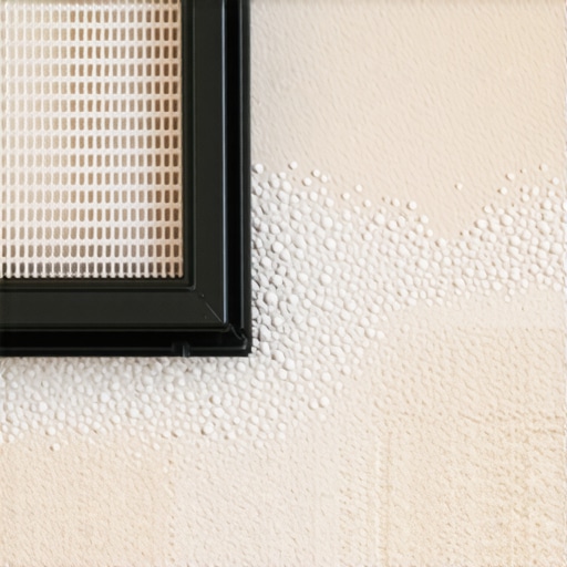 Close up of drywall dust on a vacuum filter next to Berber carpet