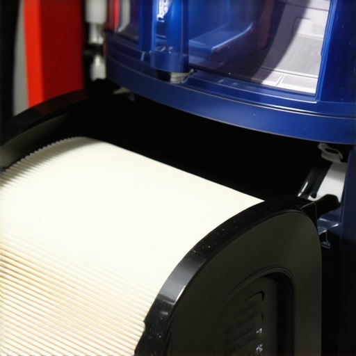 Close-up of a person installing a HEPA filter into a vacuum to prevent dust escape.