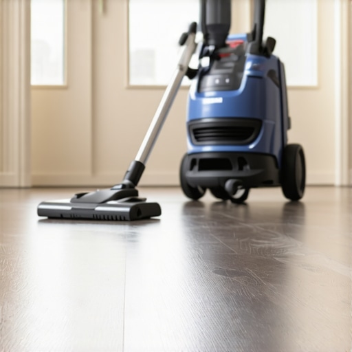 A high-quality HEPA vacuum cleaner removing construction dust from a floor.