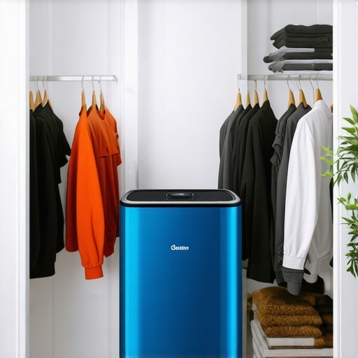 An industrial air scrubber running in a newly renovated closet to remove VOCs and dust.