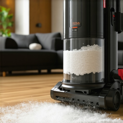 A professional-grade sealed HEPA vacuum being used on a new hardwood floor to capture renovation dust.