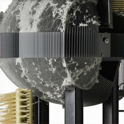 A macro view of thick grey dust and lint covering the internal blades of a disassembled tower fan.