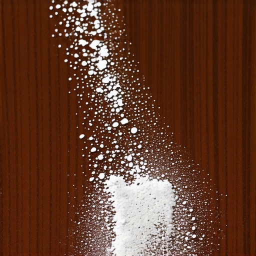 Fine white construction dust on a dark wood surface showing the need for proper cleaning.