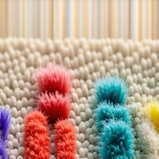 A close up of carpet fibers showing dirt and cleaning residue