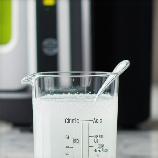 Citric acid powder being dissolved in water for cleaning a steam mop