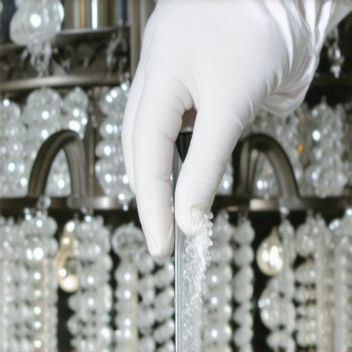 Close-up of a person using the glove method to clean a crystal chandelier prism