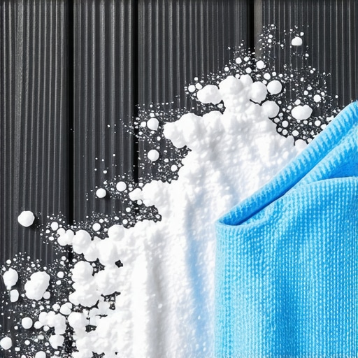 Fine white construction dust on a dark wood surface illustrating cleaning challenges.