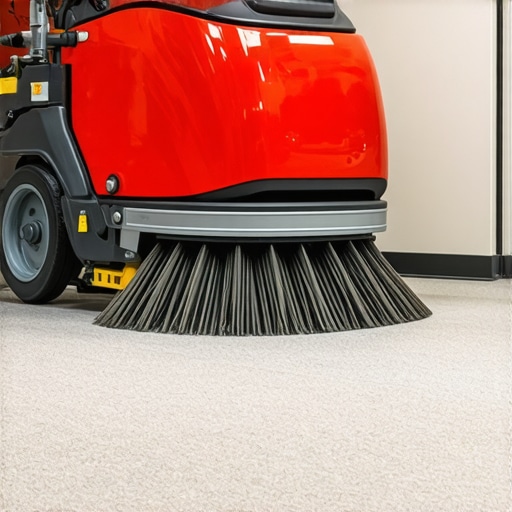 An industrial CRB machine lifting carpet fibers in a commercial office space