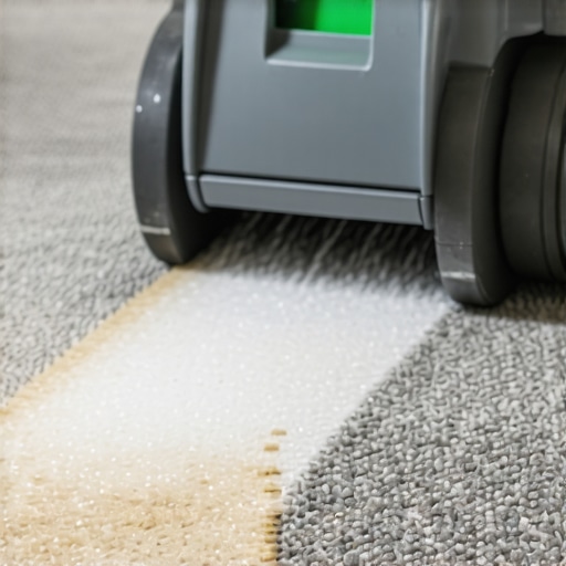 A professional grade carpet extractor lifting fine debris and moisture from a low-pile office carpet.