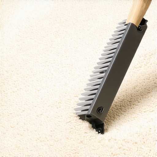 A person using a carpet rake to lift flattened fibers and restore carpet pile