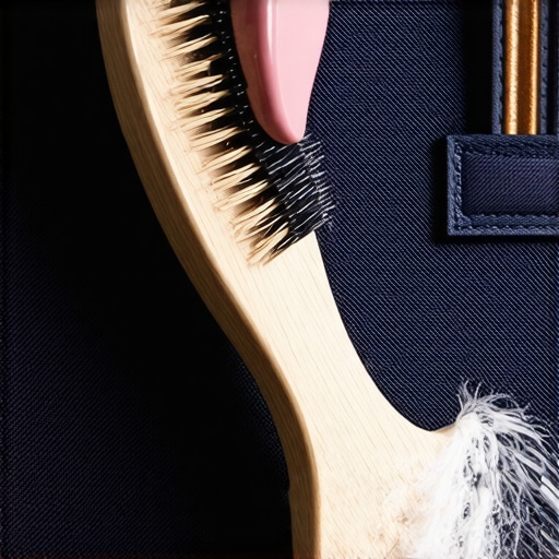 A horsehair brush being used to clean a diaper bag fabric without causing damage.