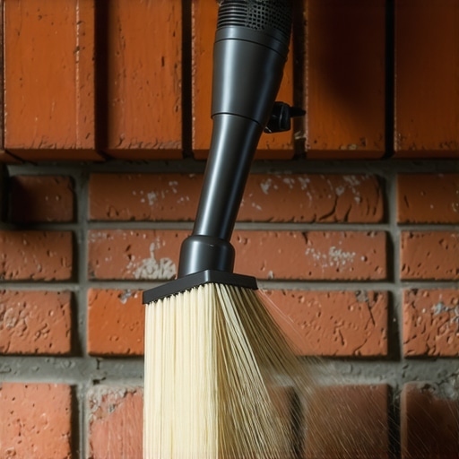 HEPA dust extractor cleaning a brick fireplace