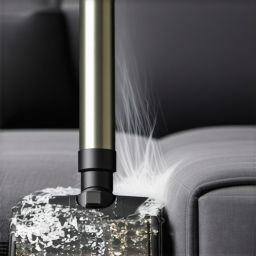 A vacuum nozzle extracting deep dirt and pet oils from sofa upholstery.