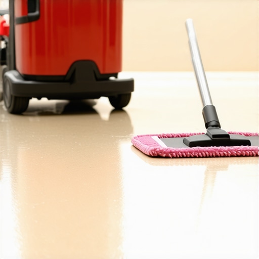 Industrial HEPA vacuum and microfiber mop on a shiny gym floor