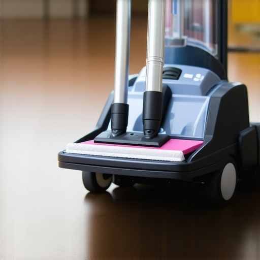 Close up of a suede eraser and microfiber mop on a clean hardwood floor.