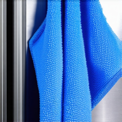 A person using a high-GSM microfiber cloth to buff a stainless steel appliance to a mirror shine.