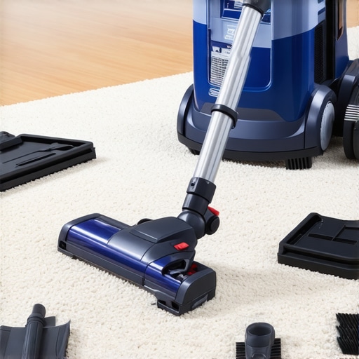 A person using a high-end vacuum on a soft carpet with specialized cleaning equipment visible.