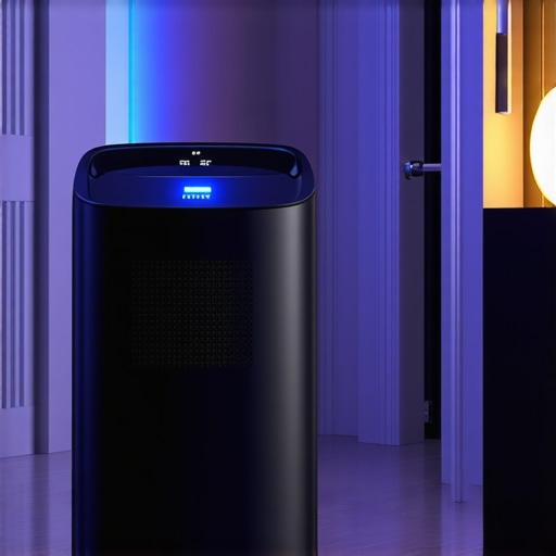 An industrial air scrubber filtering fine particles in a renovated room.