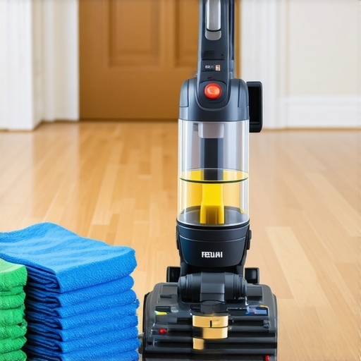 A high-quality HEPA vacuum and microfiber cloths for professional home cleaning.