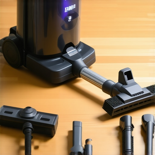 Close up of a high-quality HEPA vacuum cleaner with accessories for deep home maintenance.