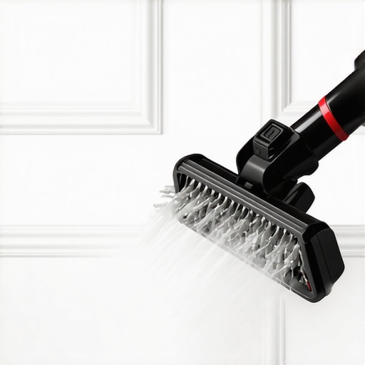 Vacuuming fine construction dust from crown molding with a horsehair brush attachment