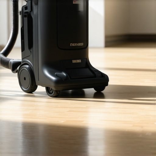 An industrial vacuum cleaner with a HEPA filter setup for removing fine construction dust from floors.