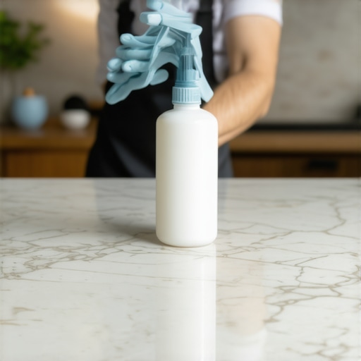 Expert cleaning a marble countertop with the correct pH-neutral products.
