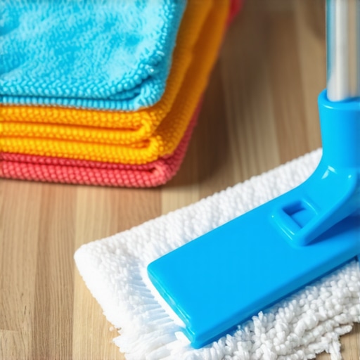 Microfiber mop and cloths for deep house cleaning maintenance